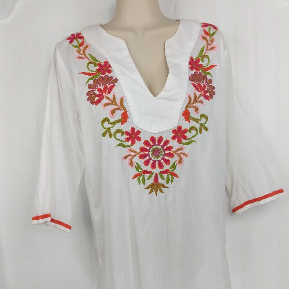 SOL Embroidered Cotton Tunic Top Sz M